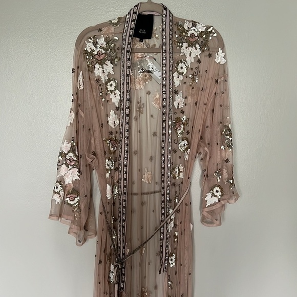 River Island Pink Mesh Sequin Embellished Longline Kimono Dress Cover Up NWT - Picture 8 of 16